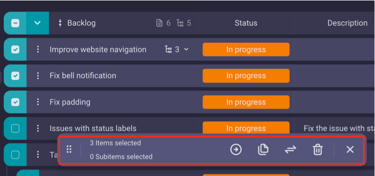 How to select and archive multiple items in a Product Backlog in Plaky project management software