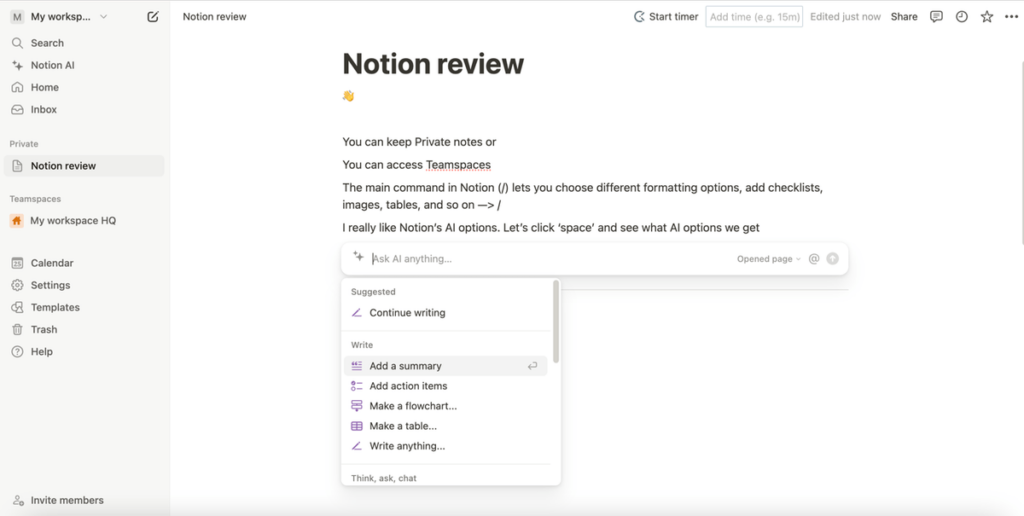 How to use AI for writing in Notion project management software