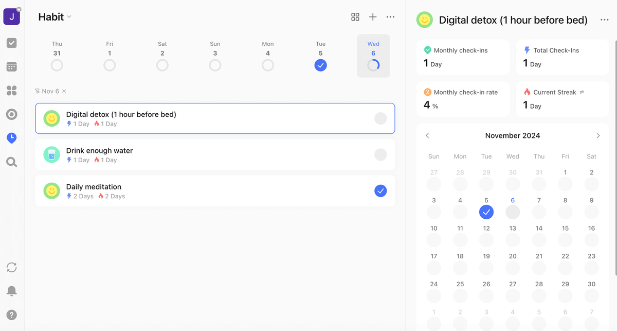 TickTick's habit tracking feature