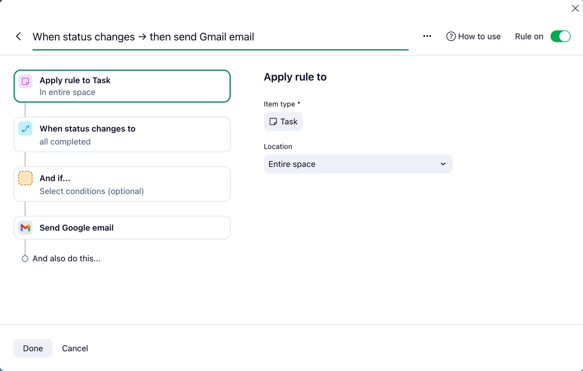 Creating automations in Wrike project management software