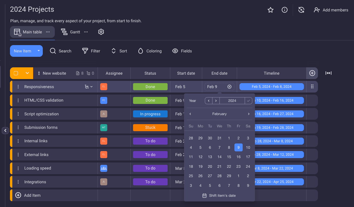 Setting due dates in Plaky project management software