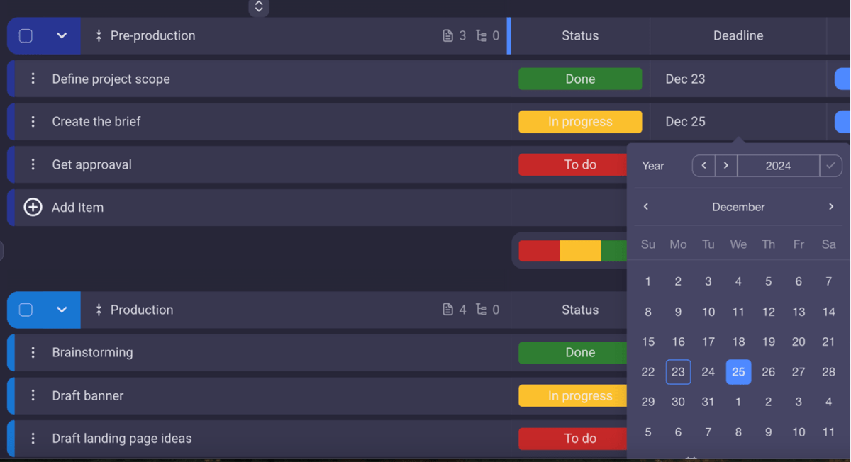 Setting deadlines in Plaky project management software