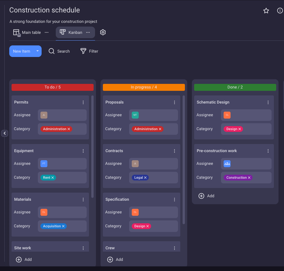 Kanban view shown in Plaky project management software