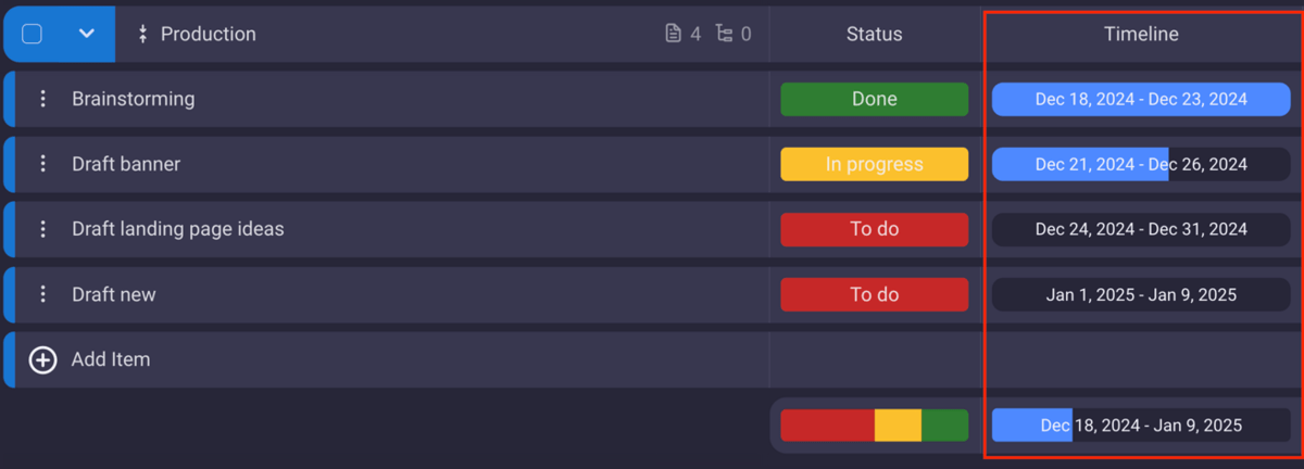 Using the timeline field in Plaky project management software