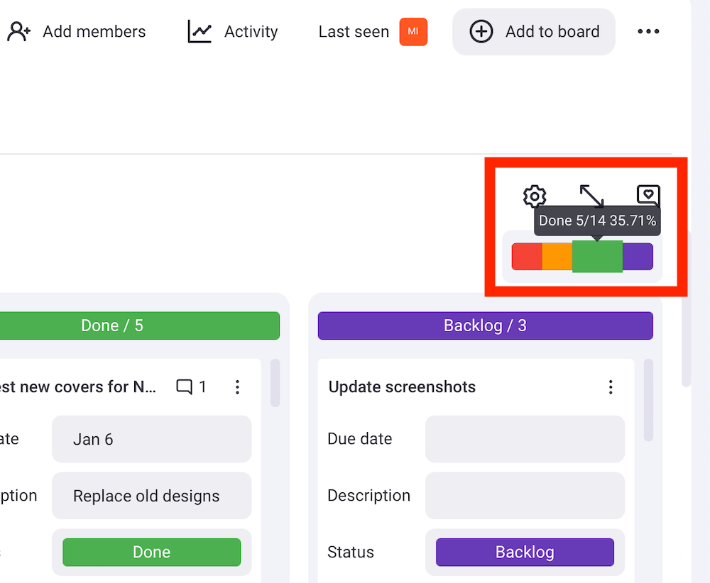 Plaky's Kanban summary feature