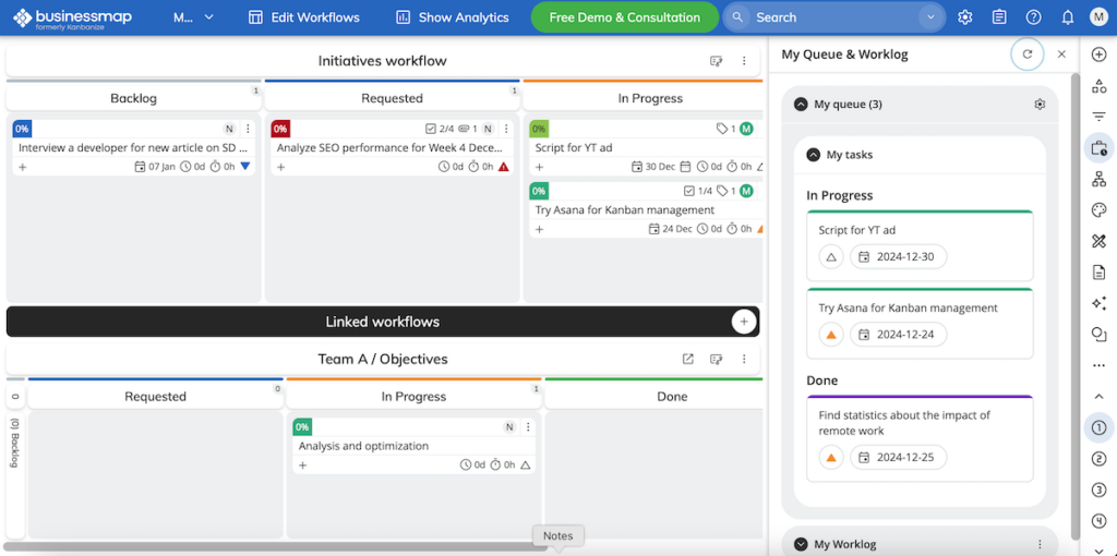 Businessmap’s interface