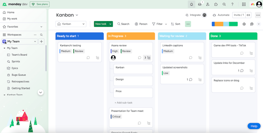 Kanban board overview in monday.com