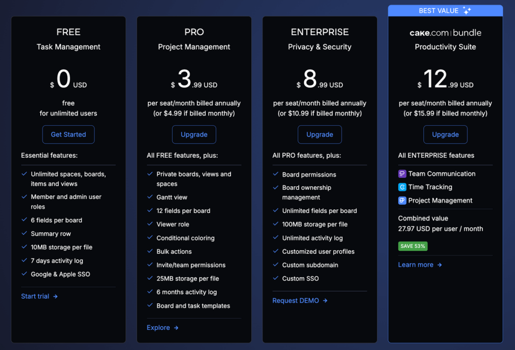 Plaky's pricing plans