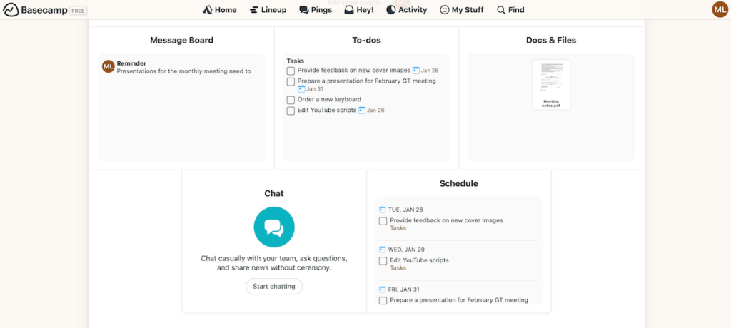 Basecamp's interface