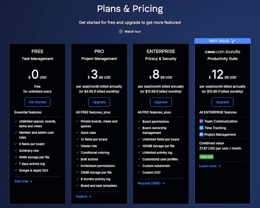 Plaky's pricing plans