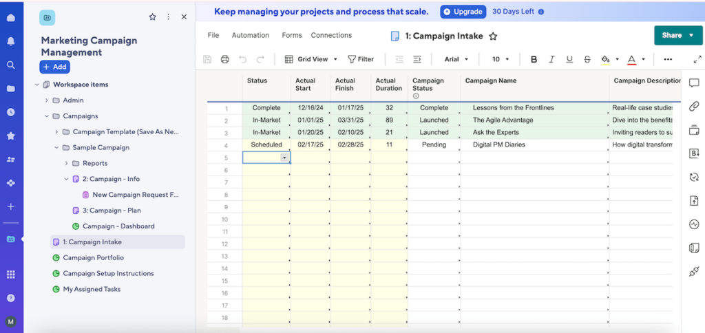 Smartsheet's interface