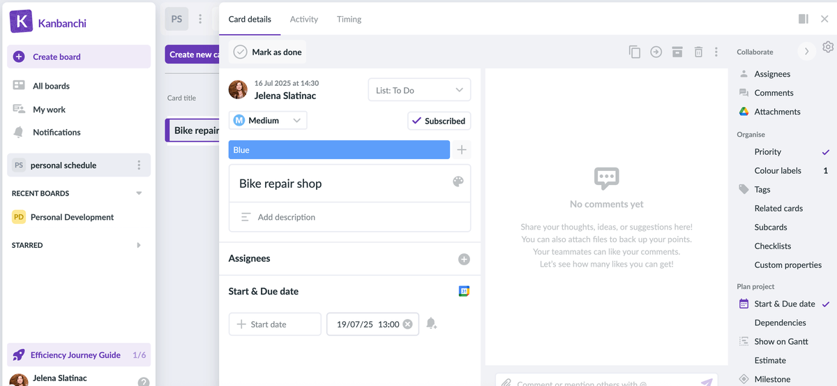 2-column card view in Kanbanchi software