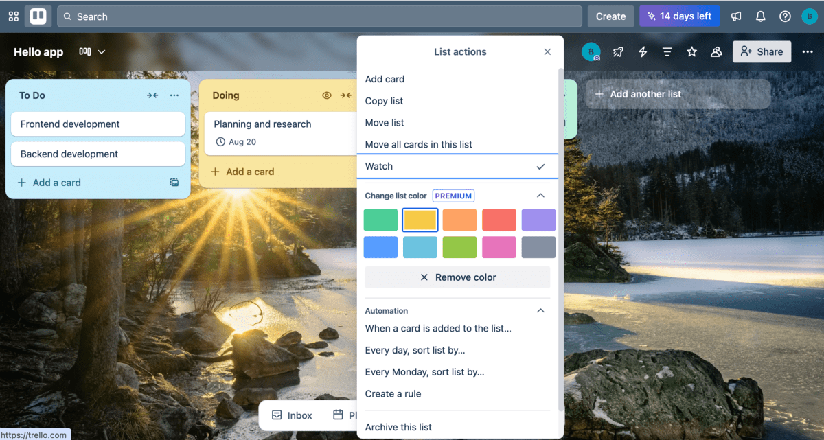 List actions in Trello