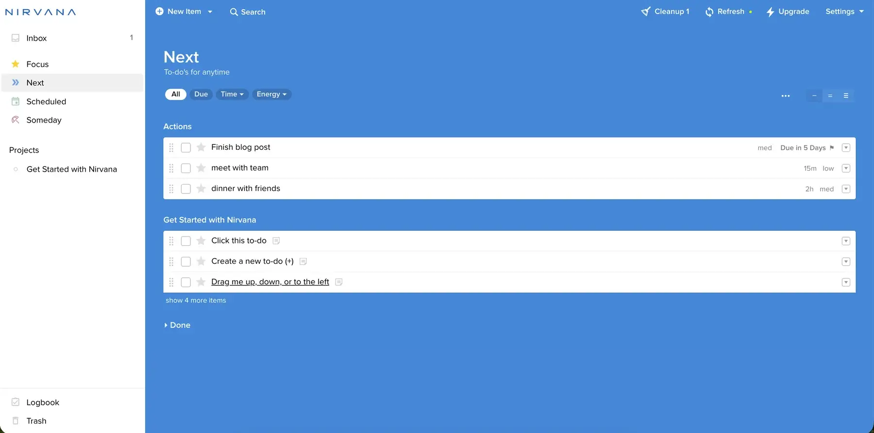An overview of tasks in Nirvana