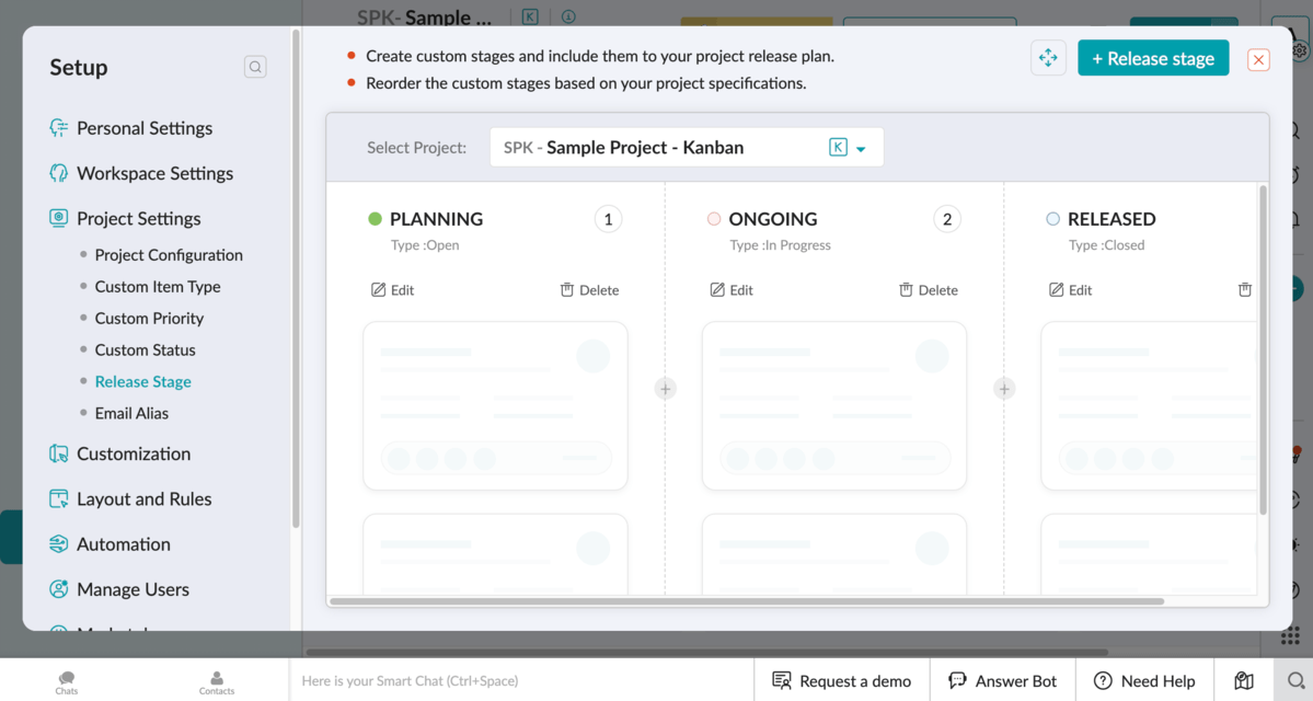 Release stages in Zoho Sprints