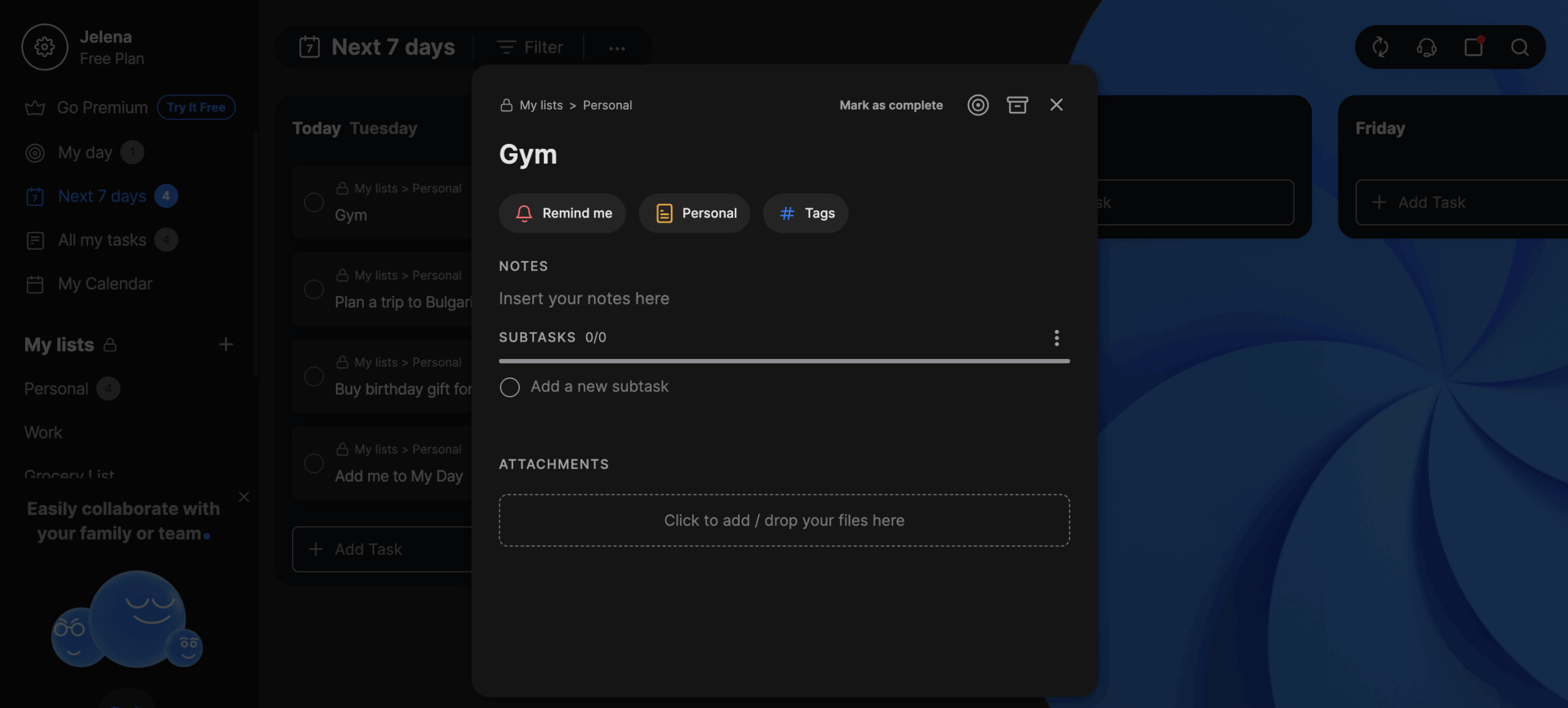 Creating tasks in Any.do software