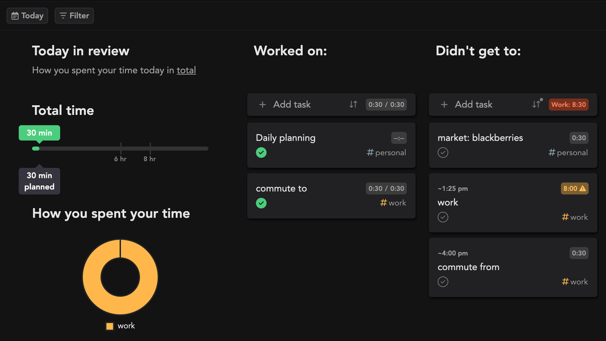 Daily shutdown feature in Sunsama software