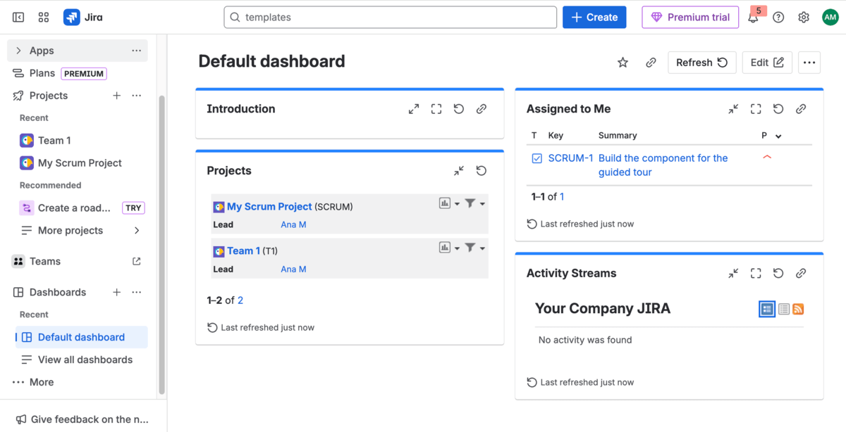 Default dashboard in Jira