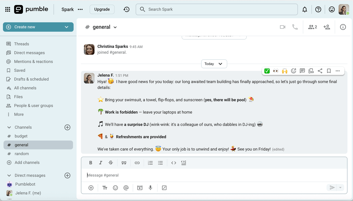 Sharing information in Pumble