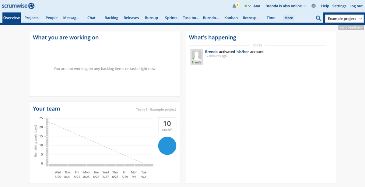 Overview page in Scrumwise