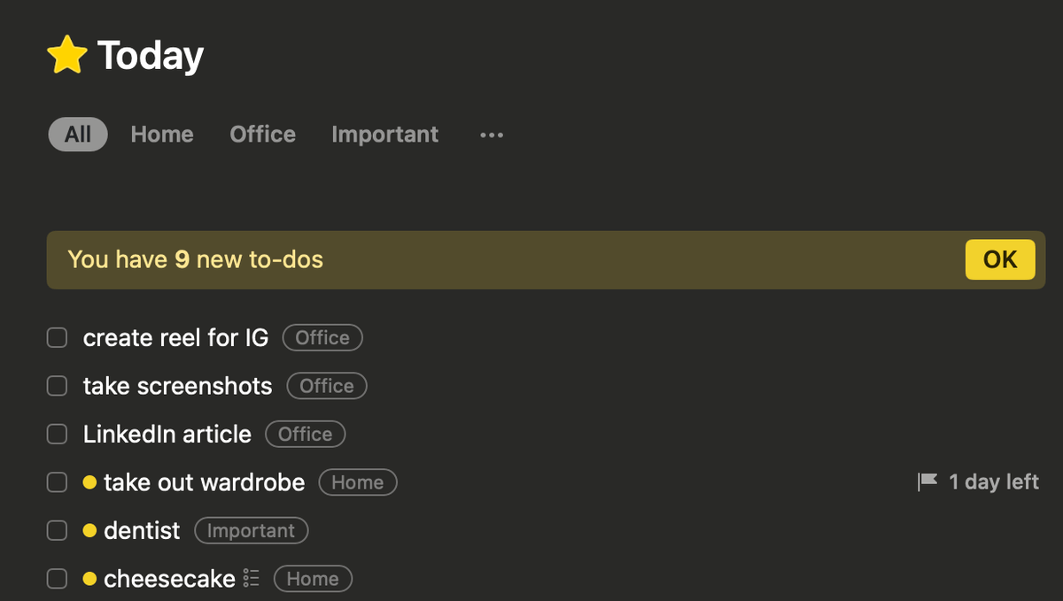 Reviewing today's to-dos in Things software
