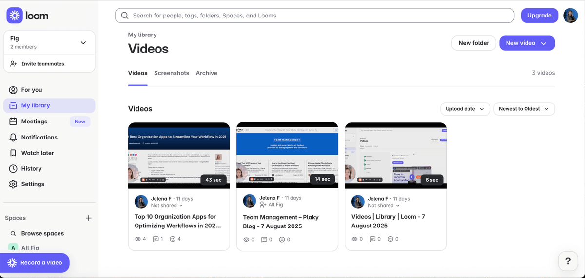 Videos in Loom's library