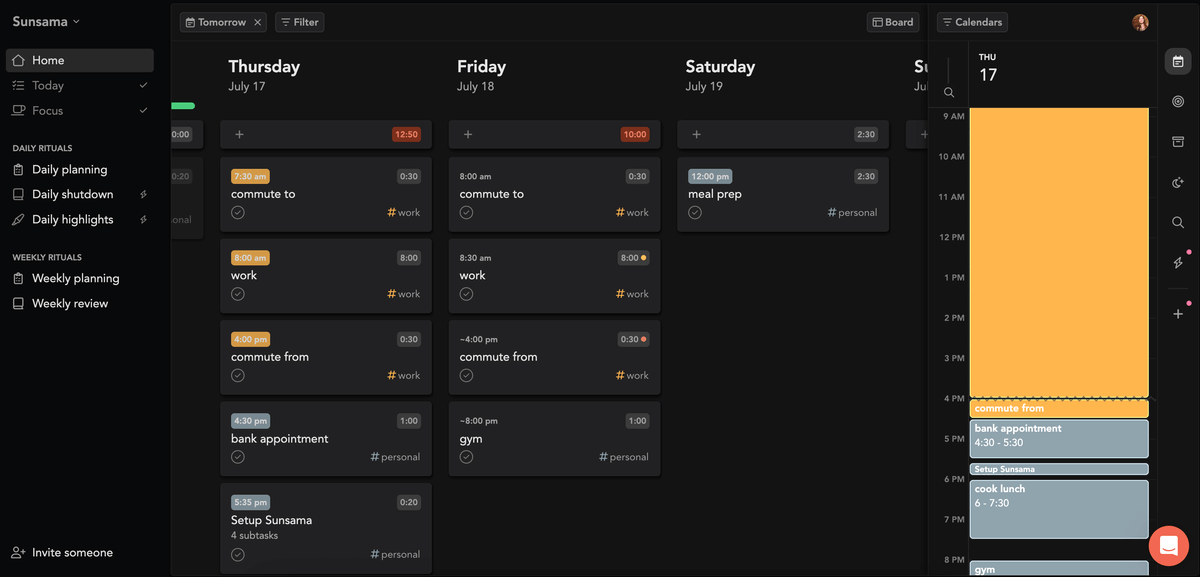 Time blocking in Sunsama software