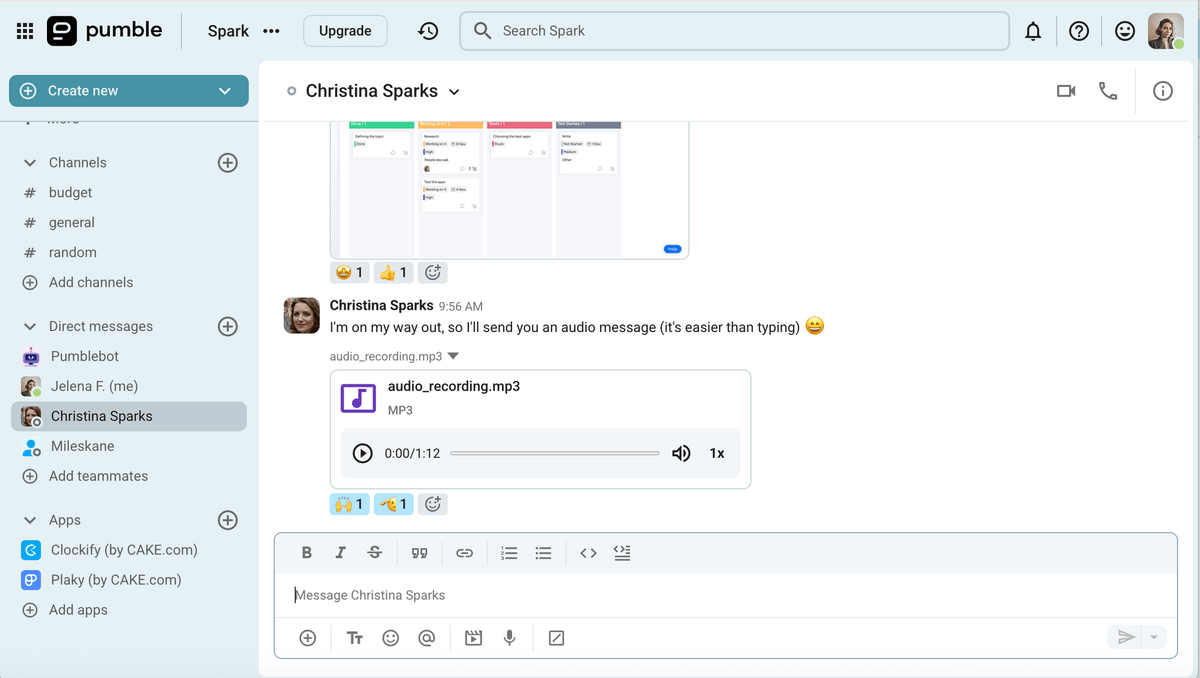 Sending audio messages in Pumble