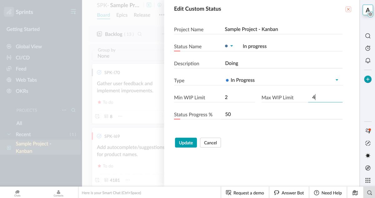WIP limit in Zoho Sprints