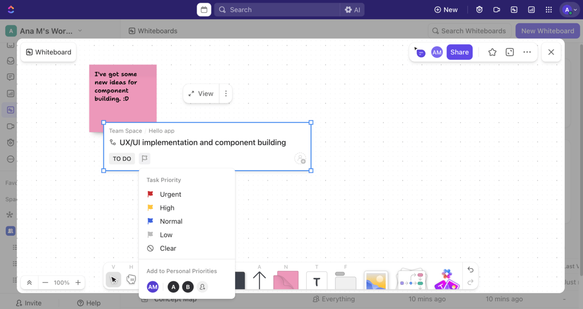 Whiteboard in ClickUp