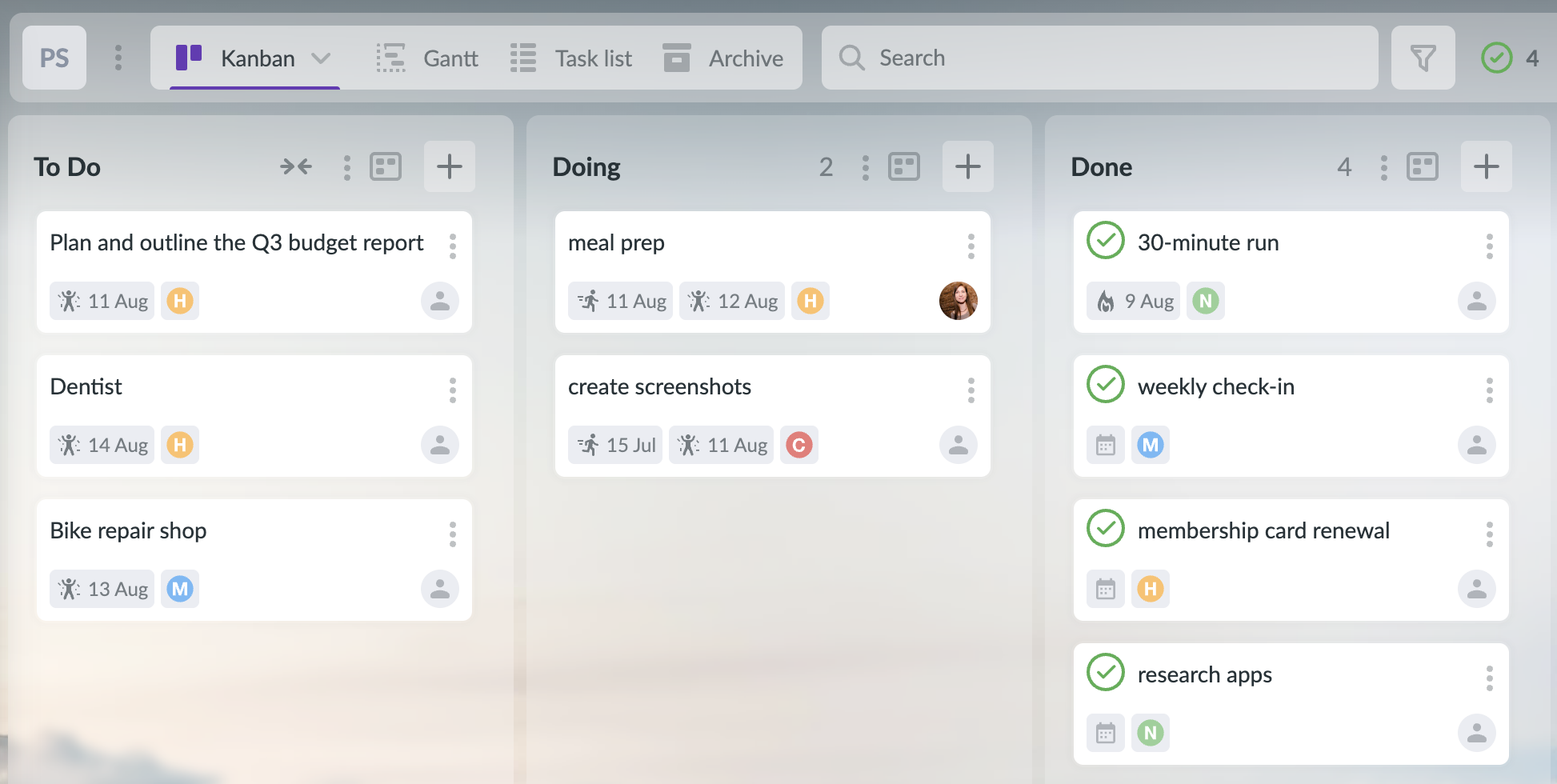 Kanban project overview in Kanbanchi software