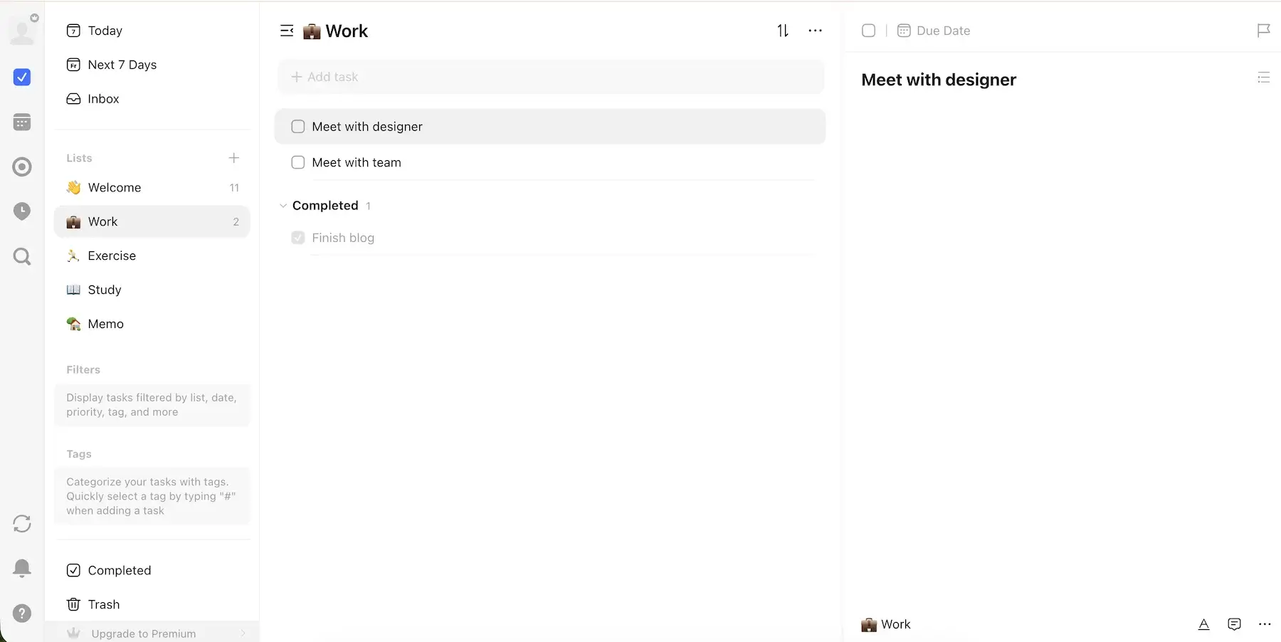 To-do list for work in TickTick