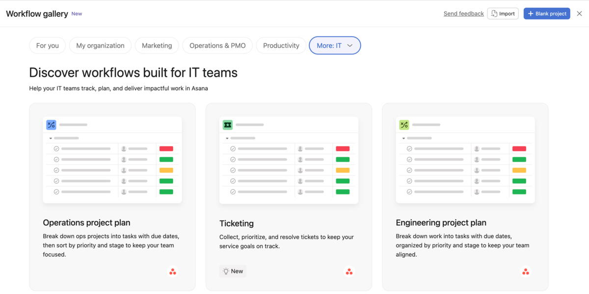 Project templates in Asana project management software
