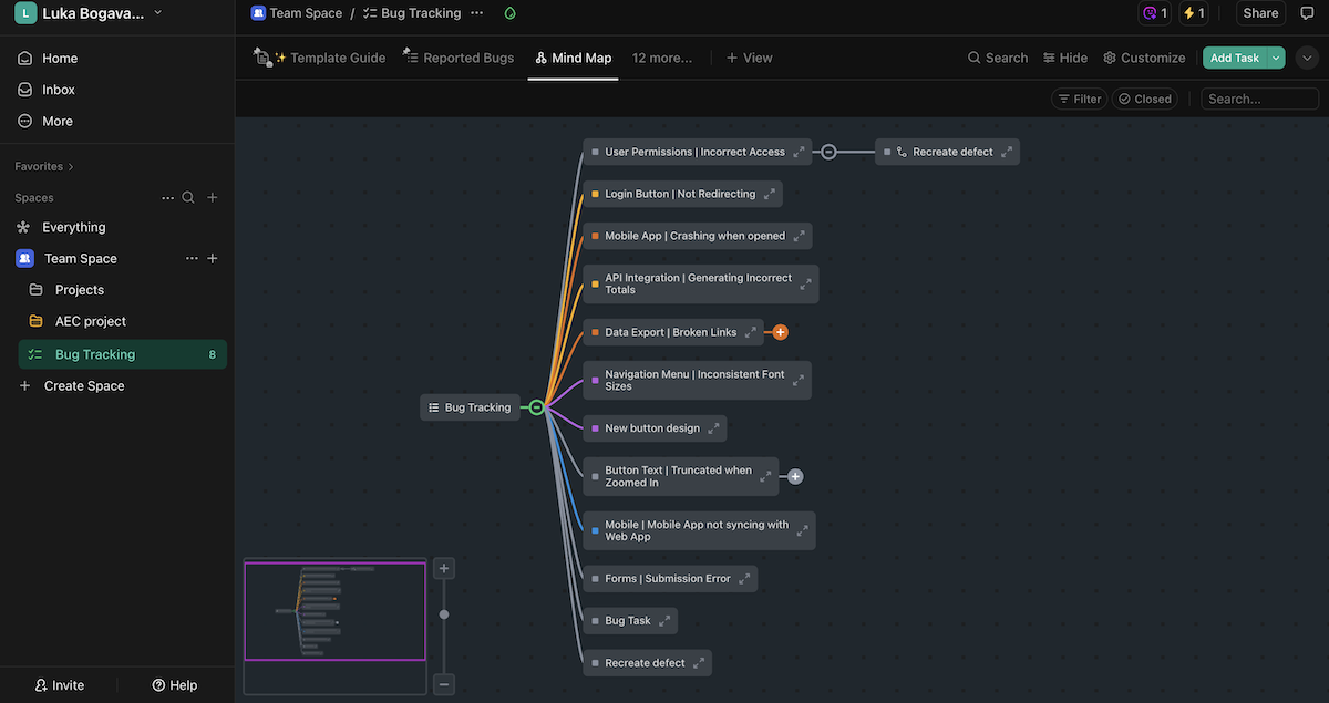 Mind map view in ClickUp