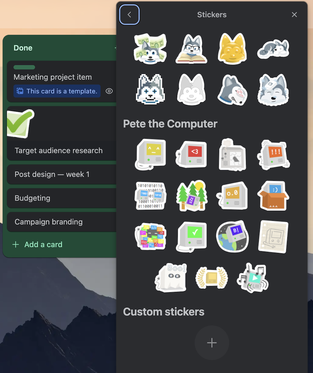 Customizing a board with stickers in Trello