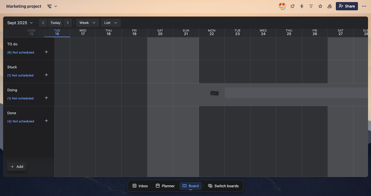 Timeline view in Trello
