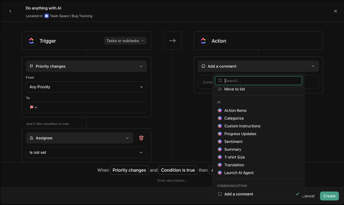 Setting up rules in ClickUp's automation tab