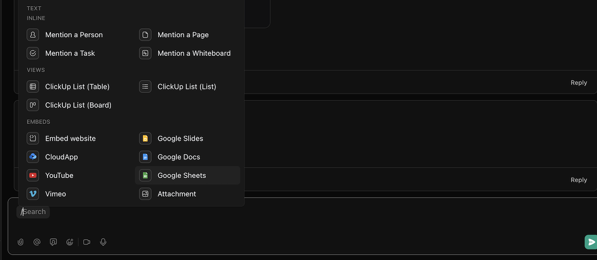 Text customization options in ClickUp's discussion board
