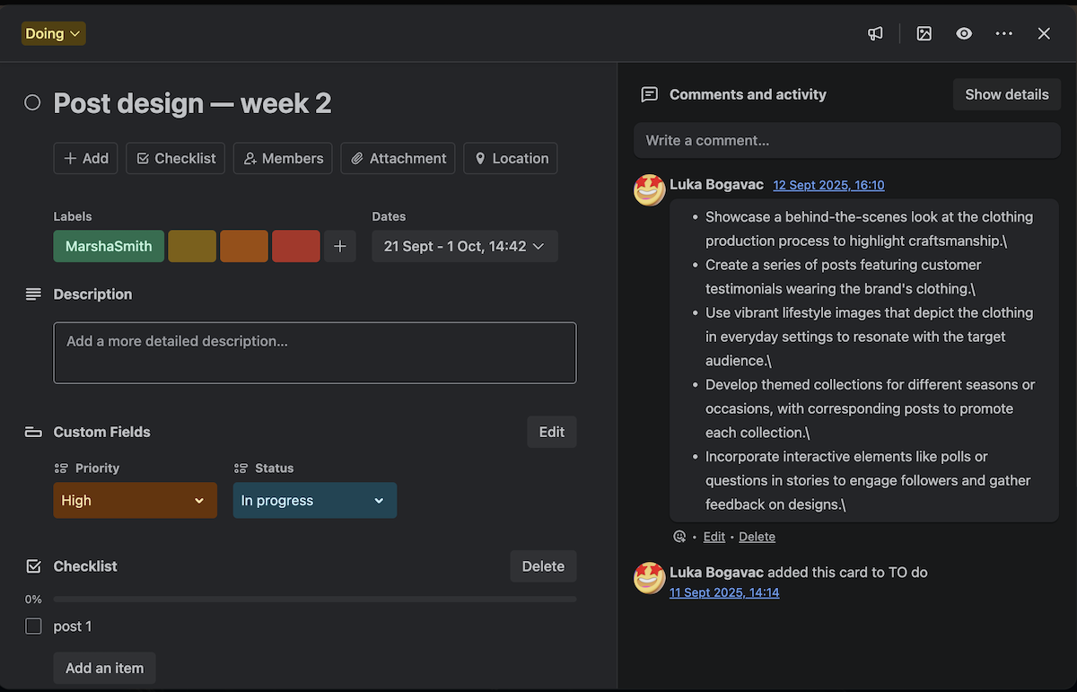 Using AI to generate comments in Trello