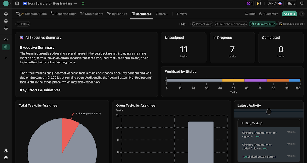 Custom dashboard in ClickUp