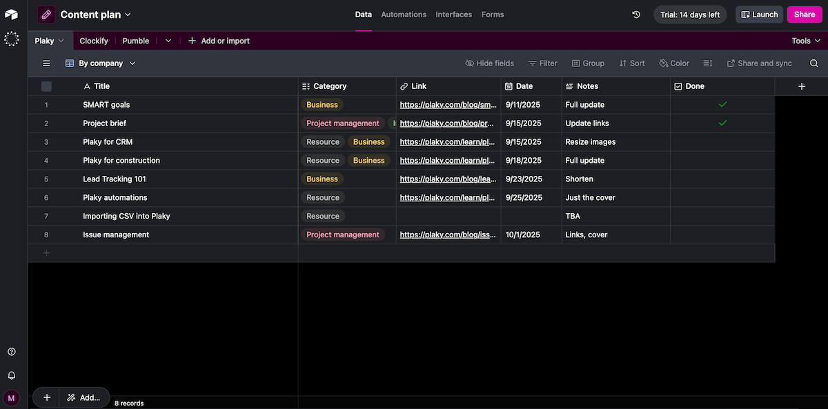 Airtable's interface