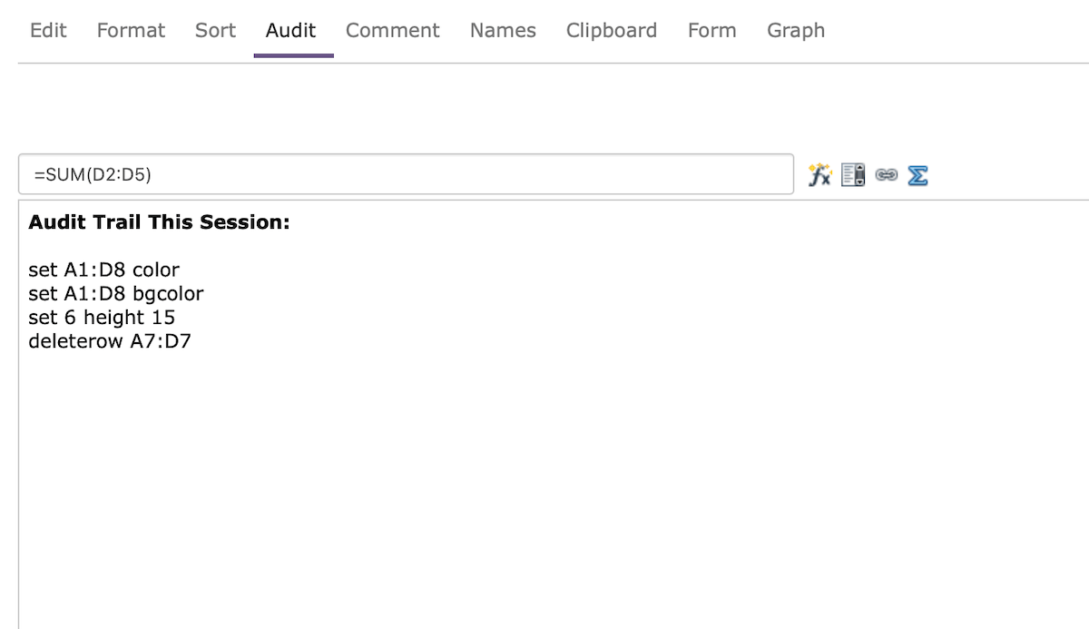 Audit trail in EtherCalc