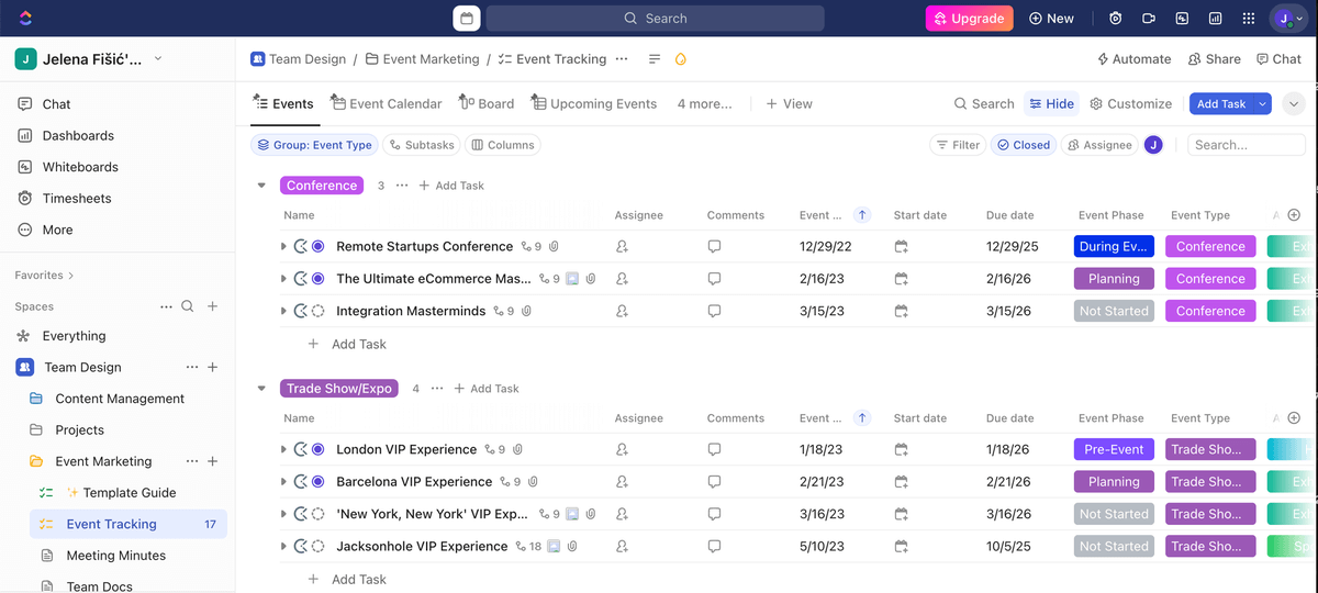 User interface in ClickUp project management software