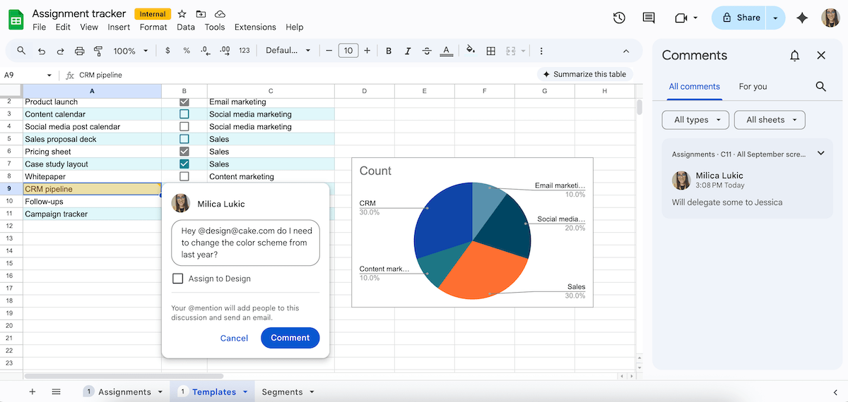 Commenting in Google Sheets