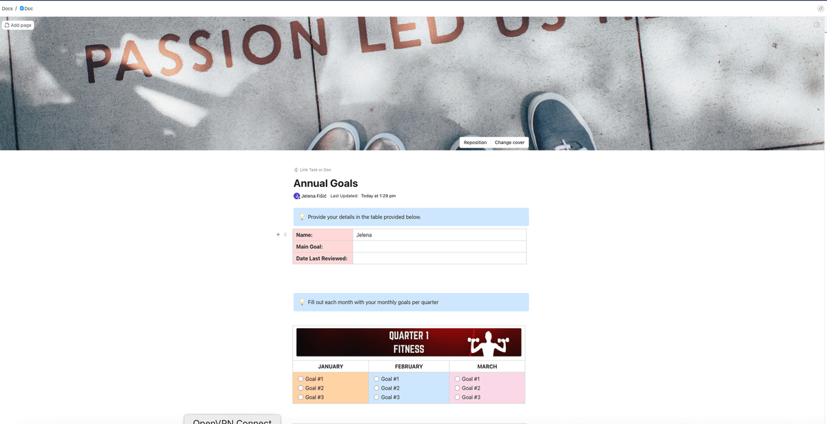 Creating docs in ClickUp project management software
