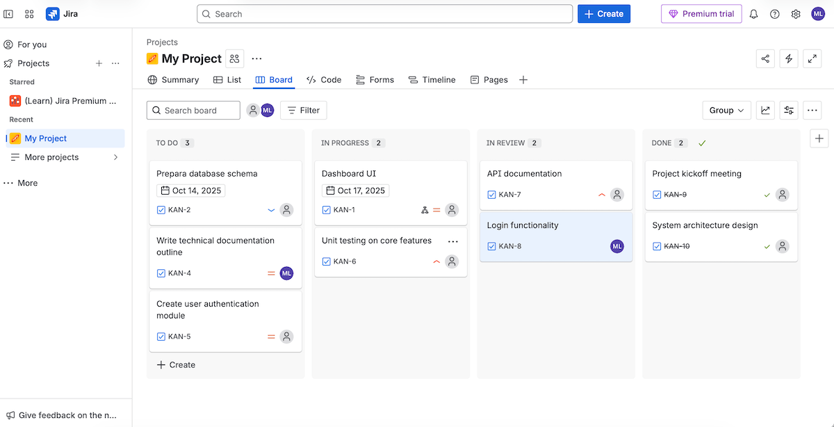 Jira's interface