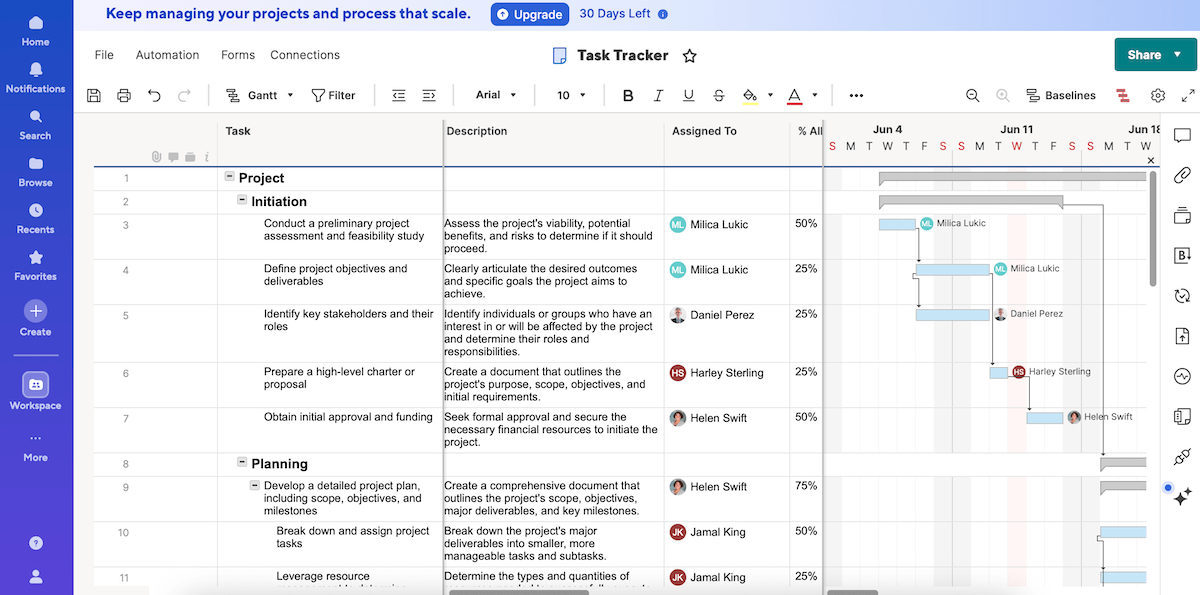 Smartsheet's interface