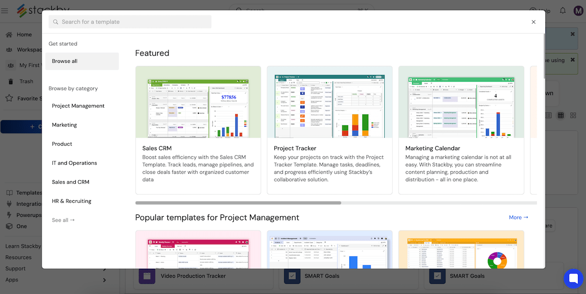 Templates in Stackby work management software
