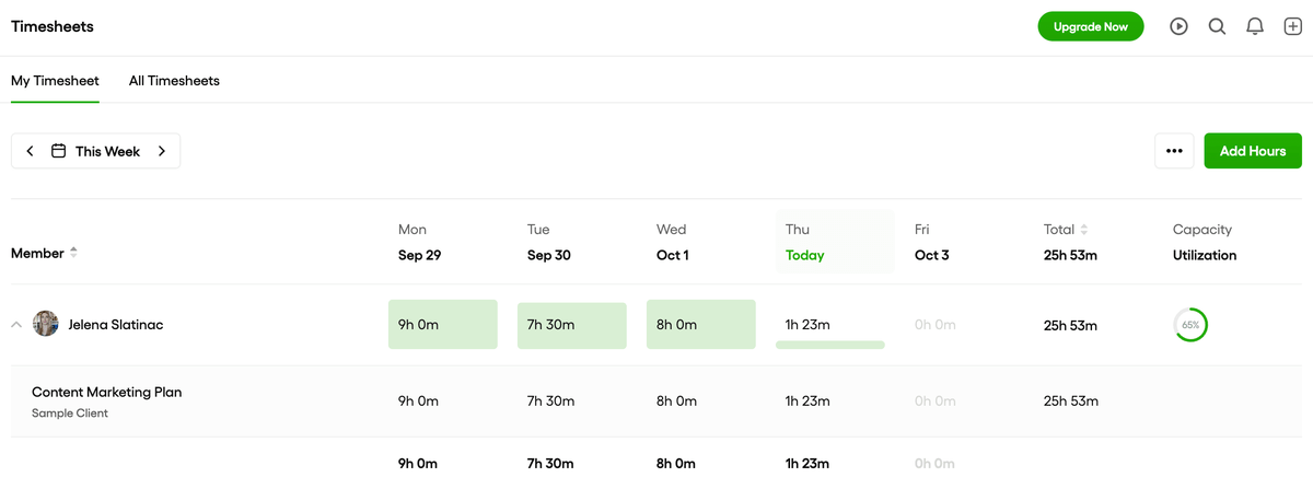 Timesheet in Bonsai software