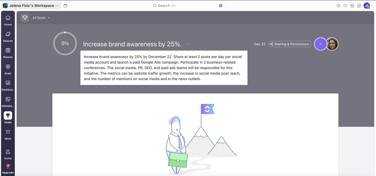 Tracking goals in ClickUp project management software
